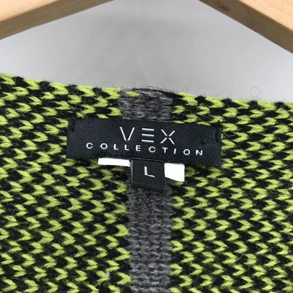 VEX Collection Sweater Womens Large Green Black Plaid Cardigan Open Front Knit - Picture 3 of 7